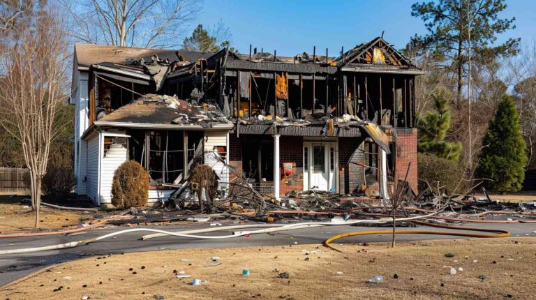 Fire-damaged residential home after major structural blaze requiring emergency fire damage restoration and cleanup services from Paul Davis Restoration of the Space Coast in Florida